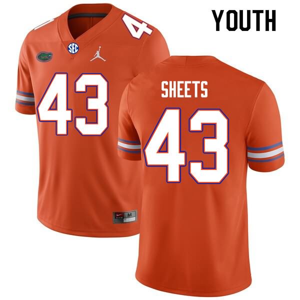 NCAA Florida Gators Jake Sheets Youth #43 Nike Orange Stitched Authentic College Football Jersey TIS3664XN